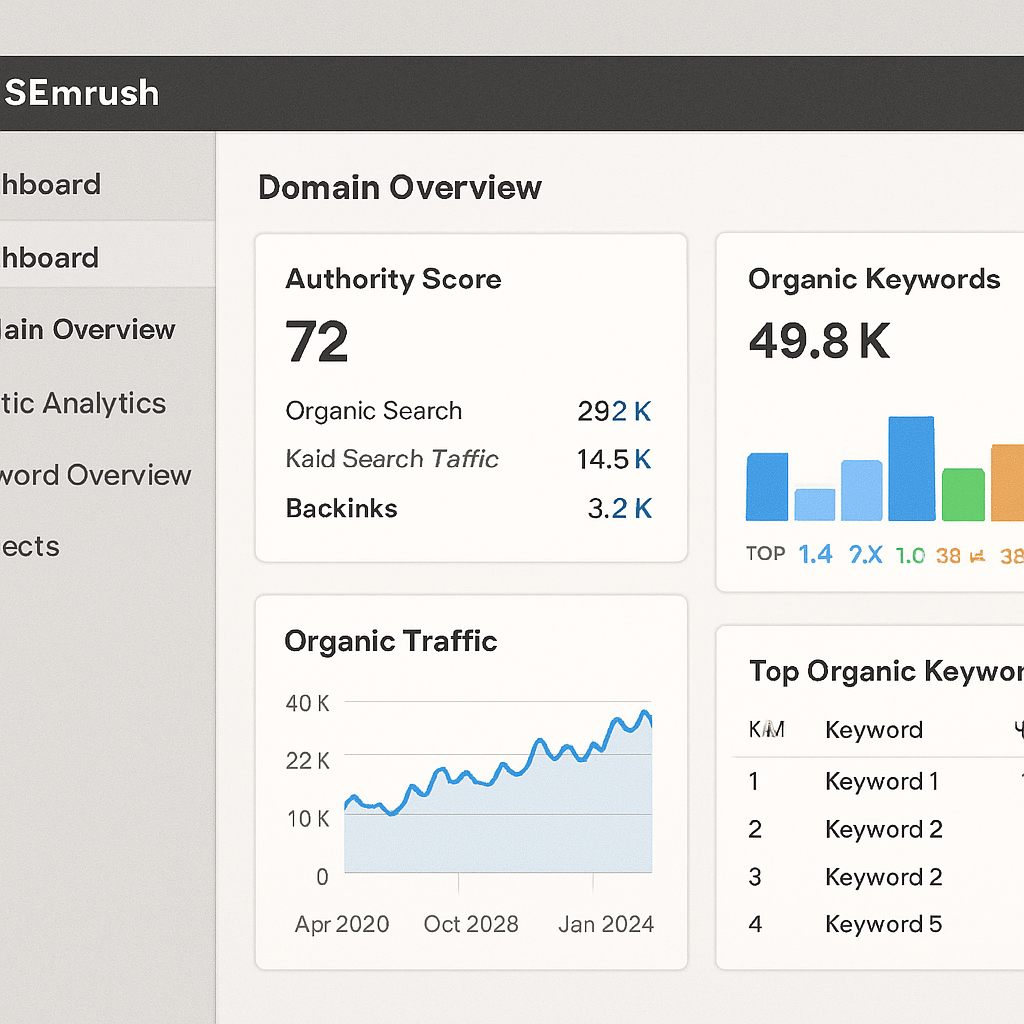Dashboard view of SEMrush SEO tool